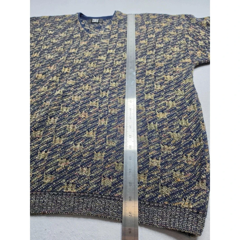 Vintage TSR USA Sweater Men 2XL Multicolor Geometric Knit V-Neck Warm Wear Retro